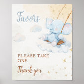 Blue Elephant Baby Shower Favors Sign Poster Cloud (Devant)