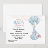 Blue Elephant Baby shower Invitation bébé (Devant / Derrière)