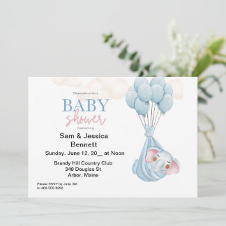 Blue Elephant Baby shower Invitation bébé