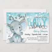 Blue Elephant Baby shower Invitation, jongen Kaart (Voorkant)