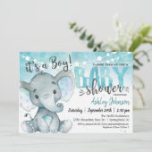 Blue Elephant Baby shower Invitation, jongen Kaart (Staand voorkant)