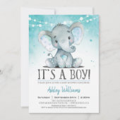 Blue Elephant Baby shower Invitation, jongen Kaart (Voorkant)