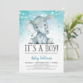 Blue Elephant Baby shower Invitation, jongen Kaart (Staand voorkant)