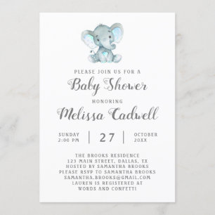 Blue Elephant Baby shower Invitation, jongen Kaart