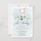 Blue Elephant Baby shower Invitation Kaart (Voorkant)