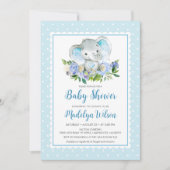 Blue Elephant Baby shower Invitation Kaart (Voorkant)