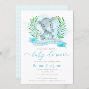 Blue Elephant Baby shower Invitation Kaart