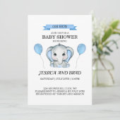 Blue Elephant baby shower Invitation Kaart (Staand voorkant)