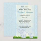 Blue Elephant Baby Shower Invitations (Devant / Derrière)