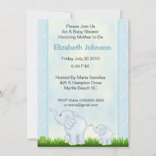 Blue Elephant Baby Shower Invitations Kaart