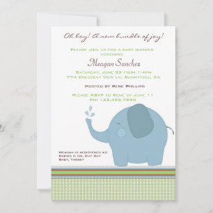 Blue Elephant Baby shower Invite Kaart