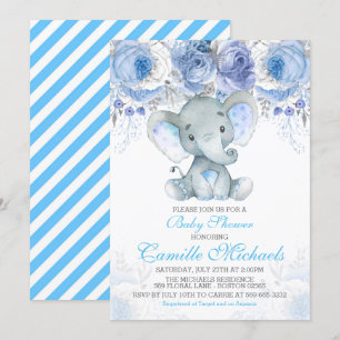 Blue Elephant Baby shower Kaart