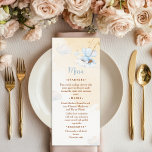 Blue Elephant Baby Shower Menu Card Cloud Stars<br><div class="desc">Present your party treats in style with this charming baby shower menu card. A sweet watercolor elephant swinging on a fluffy cloud beneath golden stars creates a dreamy nursery sky scene. Perfect for displaying food and dessert options while adding a soft, magical touch to your baby boy celebration.</div>