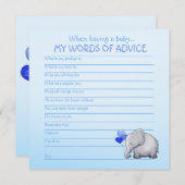 Blue Elephant Baby shower Mots de conseil pour béb (Devant / Derrière)