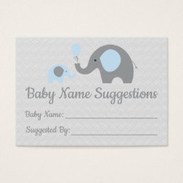 Blue Elephant Baby shower Naam Suggestie Kaarten Visitekaartje