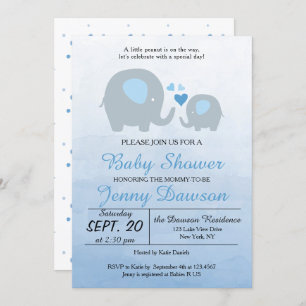 Blue Elephant Baby shower Party Kaart