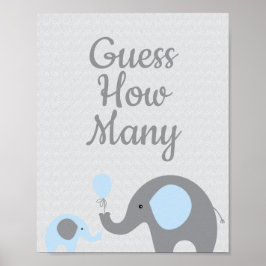 Blue Elephant Baby shower, raad eens hoeveel spelc Poster