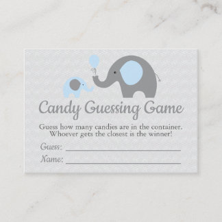 Blue Elephant Baby shower Snoep Gissing spel Visitekaartje
