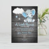 Blue Elephant Baby shower-uitnodiging, roesterig Kaart (Staand voorkant)