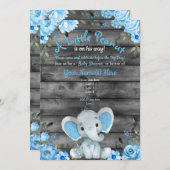 Blue Elephant Baby shower uitnodiging, rustiek Kaart (Voorkant / Achterkant)