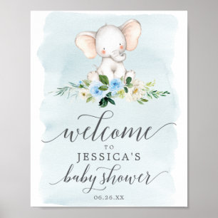Blue Elephant Baby shower Welcome Sign Poster