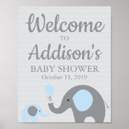 Blue Elephant Baby shower Welcome Sign Poster