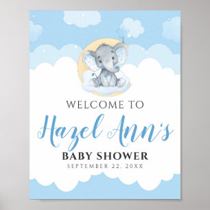 Blue Elephant Baby shower Welcome Sign Poster