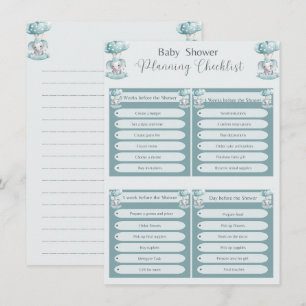 Blue Elephant ballon Baby Boy Shower Checlist Kaart