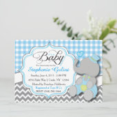 Blue Elephant bébé garçon Invitation douche (Debout devant)