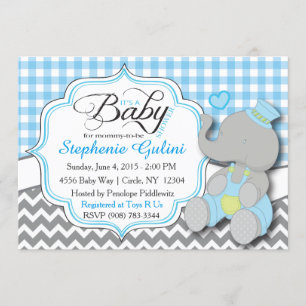Blue Elephant bébé garçon Invitation douche