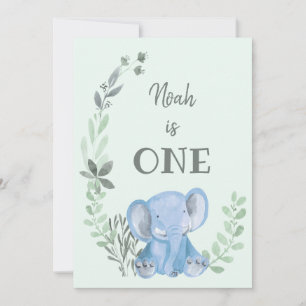 Blue Elephant Birthday Invitation Kaart