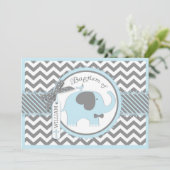 Blue Elephant Bow Stropdas en Chevron Print Baptis Kaart (Staand voorkant)
