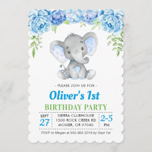 Blue Elephant Boy 1e eerste 2e verjaardag Kaart