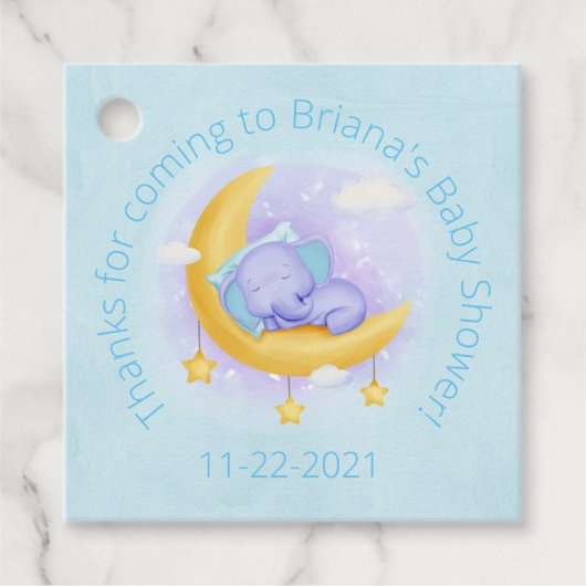 Blue Elephant Boy Baby shower Bedankjes Labels (Voorkant)