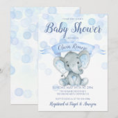 Blue Elephant Boy Baby shower Invitation Kaart (Voorkant / Achterkant)