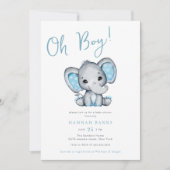 Blue Elephant Boy Baby shower Kaart (Voorkant)
