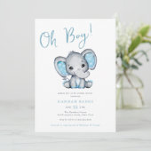 Blue Elephant Boy Baby shower Kaart (Staand voorkant)