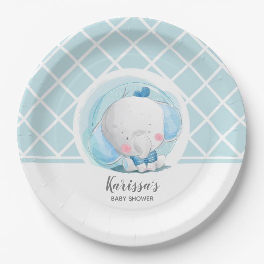 Blue Elephant Boy Baby shower Paper Bord (Voorkant)