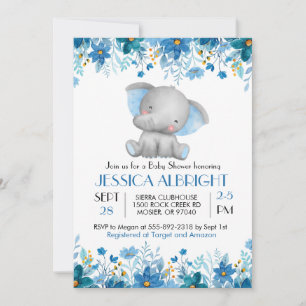 Blue Elephant Boy Baby shower Sprinkle Kaart