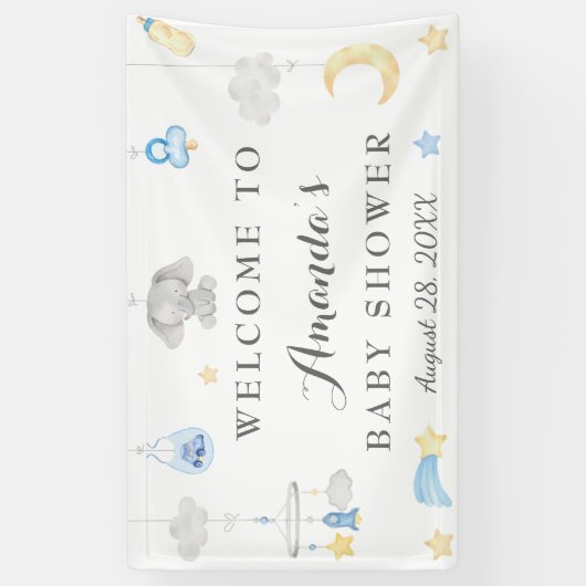 Blue Elephant Boy Baby Stuff Baby shower Backdrop Spandoek (Verticaal)