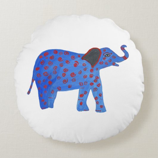 Blue Elephant Dessin Coussin rond (Devant)