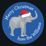 Blue Elephant Funny Custom Christmas Cadeau<br><div class="desc">Les mignons animaux de vacances sont ma partie préférée de Noël. Un bel éléphant portant un chapeau de Père Noël rouge et qui a l'air heureux. Cet autocollant cadeau d'éléphant bleu personnalisé me remplit d'esprit de Noël.</div>
