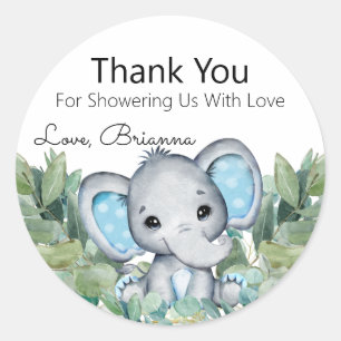 Blue Elephant Greenery Baby shower Dank u Ronde Sticker