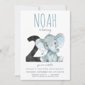 Blue Elephant Invitation de deuxième anniversaire (Devant)