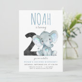 Blue Elephant Invitation de deuxième anniversaire (Debout devant)