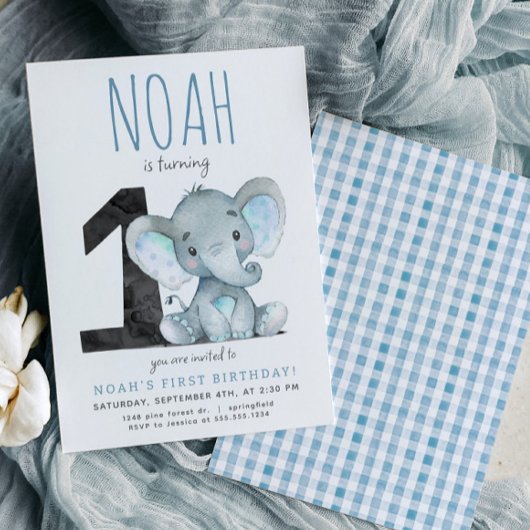Blue Elephant Invitation pour le premier anniversa