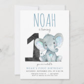 Blue Elephant Invitation pour le premier anniversa (Devant)