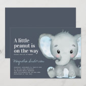 Blue Elephant Little Peanut Baby shower Invitation Kaart (Voorkant / Achterkant)