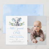 Blue Elephant Little Peanut Boy 1st Birthday Foto Kaart (Voorkant / Achterkant)