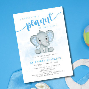 Blue Elephant Little Peanut Boy Baby shower Kaart